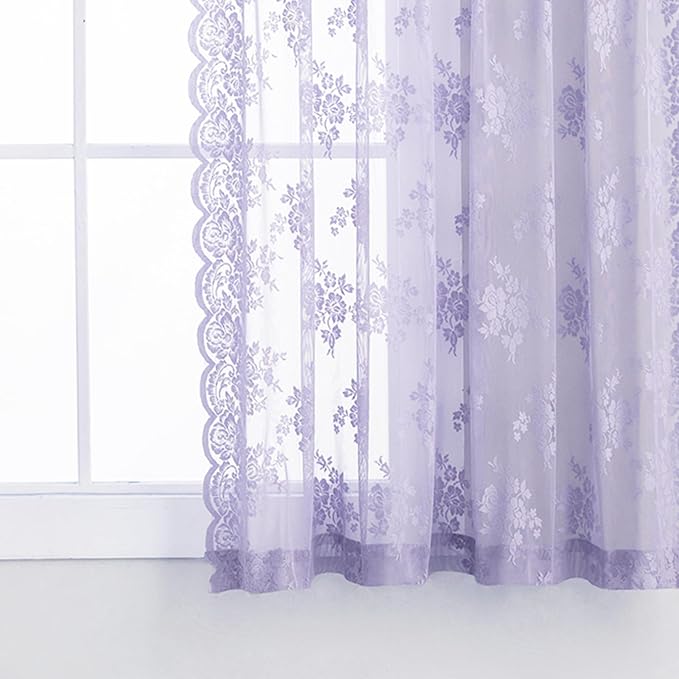 Kotile Light Purple Sheer Lace Curtains - Image 4