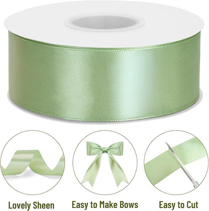 KINGLAKE Sage Green Satin Ribbon – 1-1/2 Inch x 2 Rolls Light Green Ribbon - Image 3