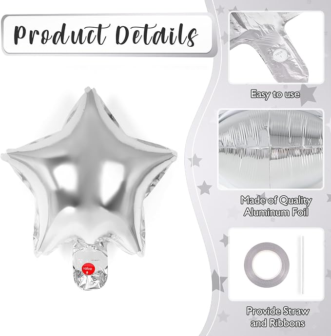 50 Pcs Star Balloons, 10 Inch Star Foil Balloons, Stars Shaped Balloon Mylar - Image 5