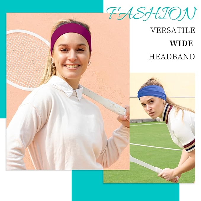 Eyesoul Headbands for Women, Non Silp Wide Hair Bands, Elastic Thick Head Bands, Stretchy Soft Sports Sweat Bands for Spa Workout Running Gym, Cotton Cloth Band 6Pcs