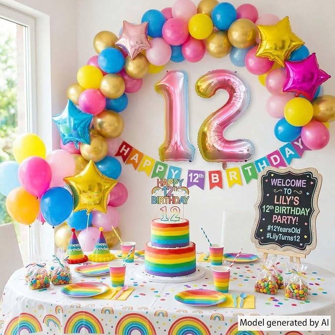 Rainbow Ombre Number 12 Balloon 40 Inch, Pastel Foil - Image 6