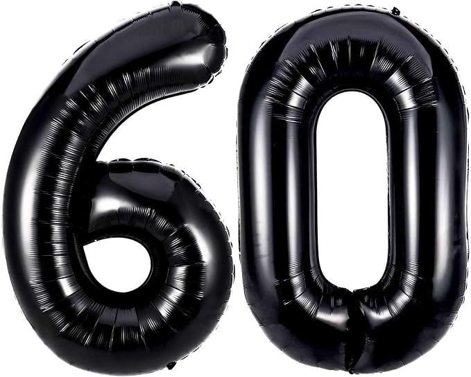 Black 60 Number Balloons, 40 Inch Giant Number 60 Balloons Foil Mylar Helium by Lovoir
