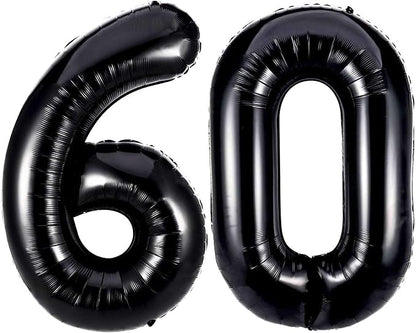 Black 60 Number Balloons, 40 Inch Giant Number 60 Balloons Foil Mylar Helium by Lovoir