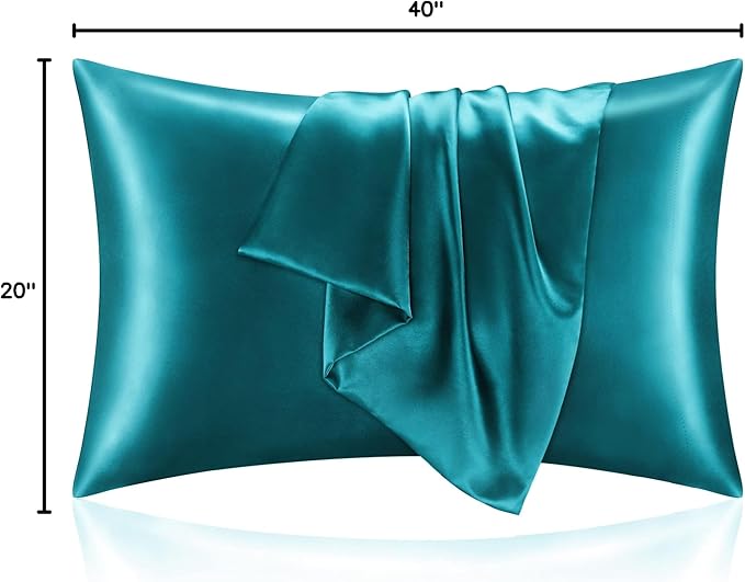 BEDELITE Satin Pillowcase for Hair and Skin, Super Soft and Cooling Similar to Silk Pillow Cases 2 Pack with Envelope Closure, Gift for Women Men(20"x40" King Size, Teal)