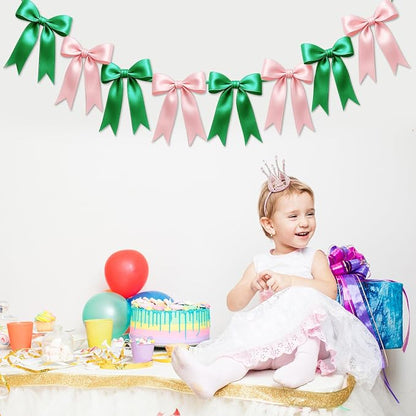 1 String of 8PCS Pink&Green Bow Garland Banner Wicked Party Decoration - Image 4