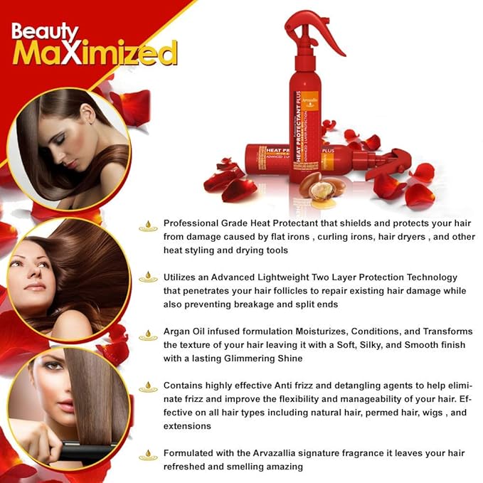 Arvazallia Heat Protectant Spray with Argan Oil - Professional Grade Thermal Protector, Leave-in Conditioner, Anti-frizz, and Shine Spray
