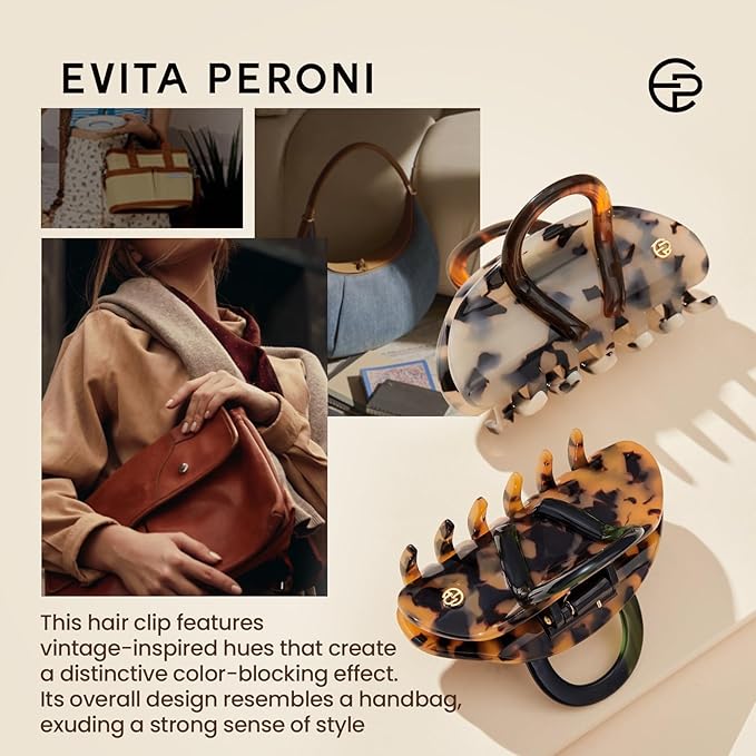 EVITA PERONI Middle Hair Clip, "Vintage Candy" Hair Clips for Women Strong Grip Acetate Shark Claw Clip with Gift Box, Tortoise