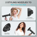 Hair Dryer, High-Speed Ionic Low Noise Blow Dryer, Powerful 1600 Watt Motor for Fast Drying and Straight & Wavy Hair, Lightweight, Professional Hairdryer with Diffuser & Nozzle for Home Salon Travel