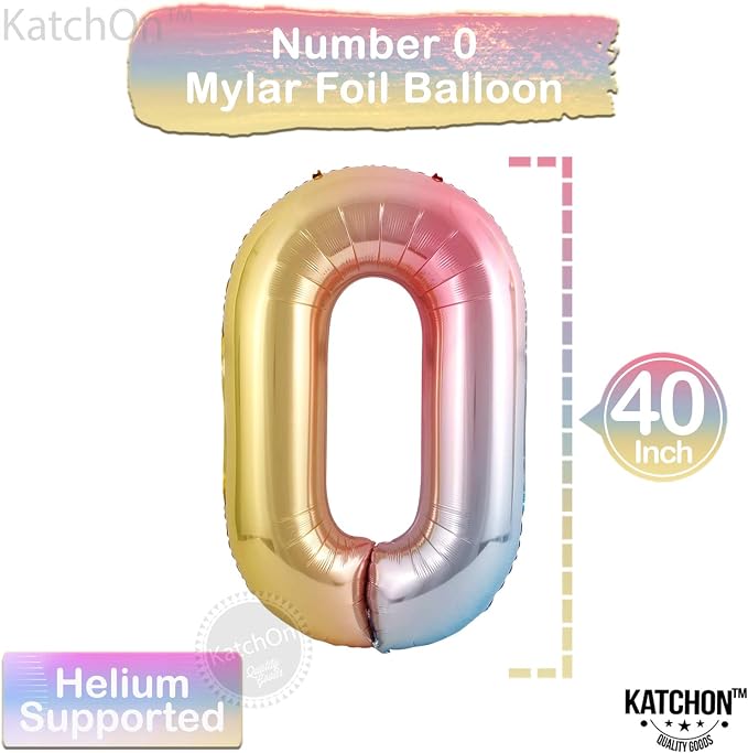 KatchOn Large, 40 Inch Rainbow Number 0 Balloon - Image 4
