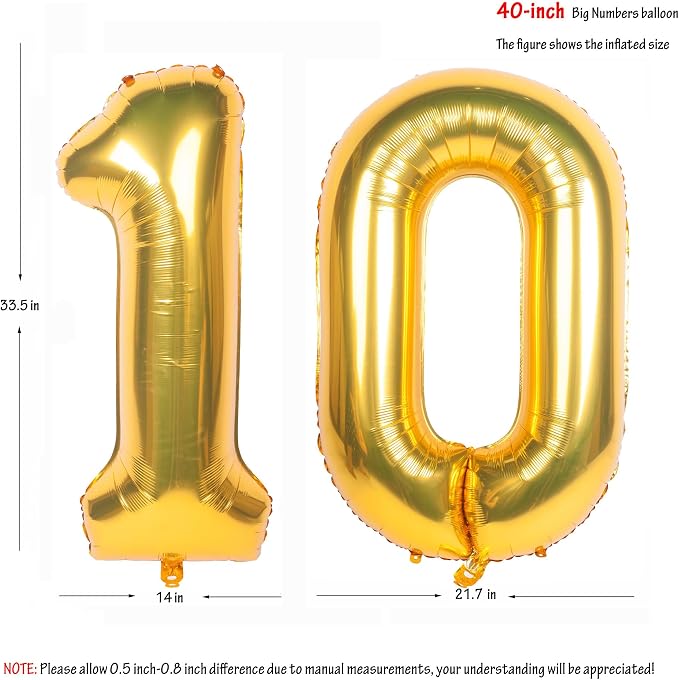 40 Inch gold Number 10 Balloons Helium Foil Mylar Balloon | Birthday Party - Image 2