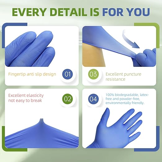 Jointown Biodegradable Nitrile Exam Gloves, Disposable Medical Surgical Gloves, Violet Blue Nitrile Glove, Latex Free, Food Safe, 2000 Count, Medium