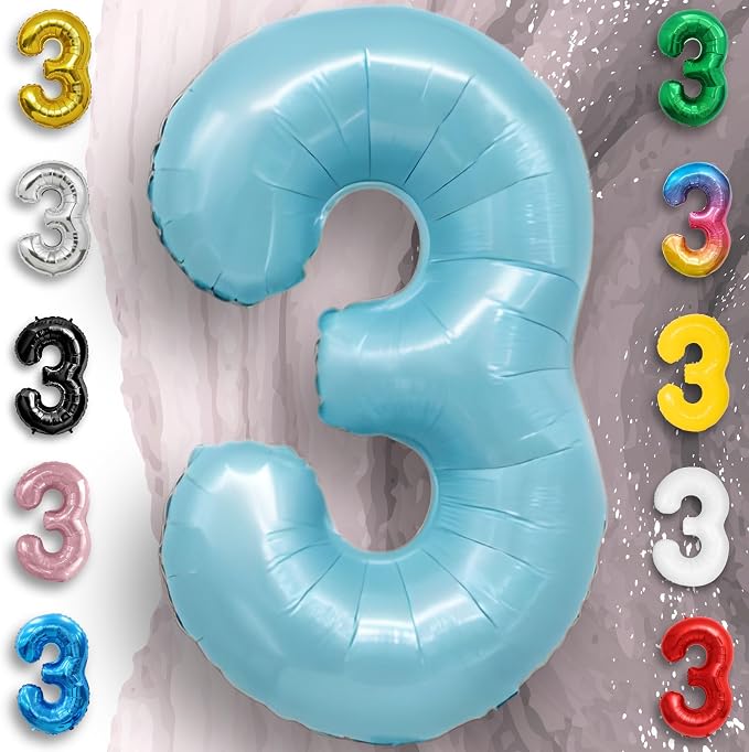 Candy Blue Number Balloon 3 Mylar Foil Balloons 32 inch - Image 4