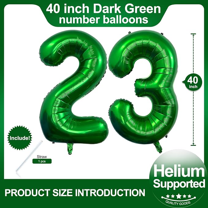 Number 23 Dark Green Balloons 40 Inch Giant Green 23 32 Numer Foil Helium - Image 2
