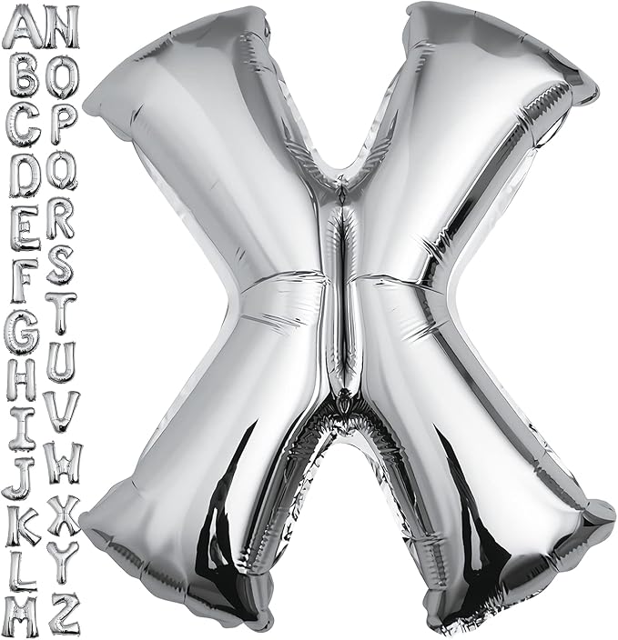 40 inch Silver Letter X Balloon, Big Size Alphabet Foil Mylar Helium Balloons by VHUWE