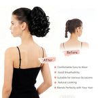 Ponytail Extension, Clip on Ponytails for Women, 9" Claw Clip in Short Curly Wavy Pony Hair Extension for Women - Black