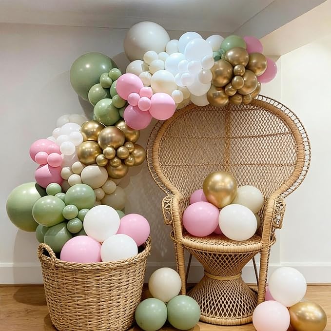 110pcs Sage Green and Pink Balloons Garland Arch Kit, 18/12/10/5 Inch | Pink - Image 4