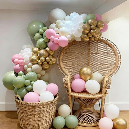 110pcs Sage Green and Pink Balloons Garland Arch Kit, 18/12/10/5 Inch | Pink - Image 4