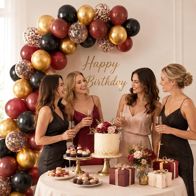 Burgundy Gold Balloons, Metallic Gold, Bachelorette Anniversary Bridal Shower - Image 5