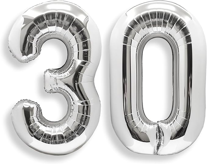 AULE 40 Inch Silver 30 Balloon Number Foil 0-9 Birthday Big Numbers | Birthday by AULE