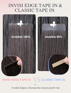 DOORES Invisible Hair Extensions Real Human Hair Tape in Invisi Edge, Dark Brown 10 Injection Tape-ins with 10 Injection Tape-ins 50g 22 Inch, Injected Tape in Extensions Human