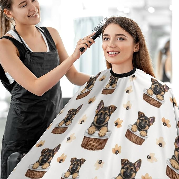 Large Long Hair Cut Cape, Hairdressing Haircut Apron Cute German Shepherd Puppy Dog Hair Cutting Cloak for Hairdressers