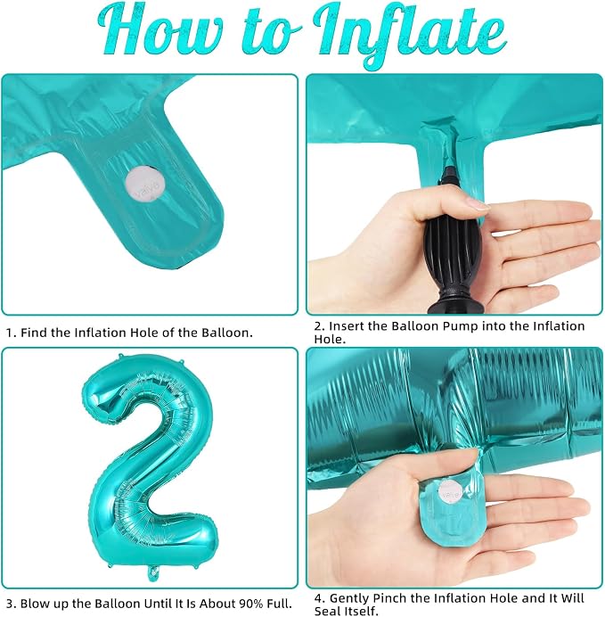 Teal Blue Number 2 Balloon, 40 Inch Big Large Foil Helium Number Balloons - Image 4