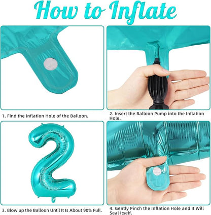 Teal Blue Number 2 Balloon, 40 Inch Big Large Foil Helium Number Balloons - Image 4