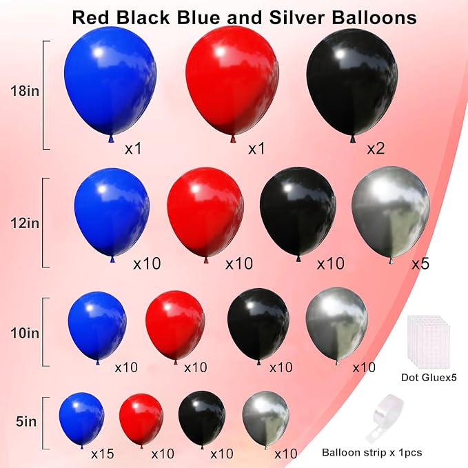 Black and Red Blue Balloon Arch Kit, Birthday Party Balloons | Different Sizes - Image 2