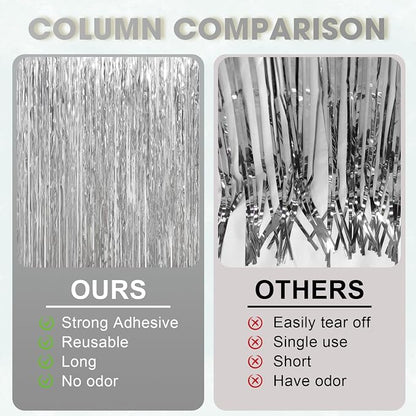 Voircoloria Silver Foil Fringe Backdrop Curtains, Birthday Party Decorations - Image 3