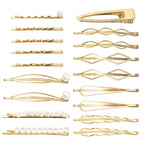 18 PCS Geometric Metal Gold Hair Styling Pins Women Girls Preppy Pearls Hair Clips Bridal Elegant Hair Barrette Set Minimalist Bobby Pins Dainty Hair Accessories