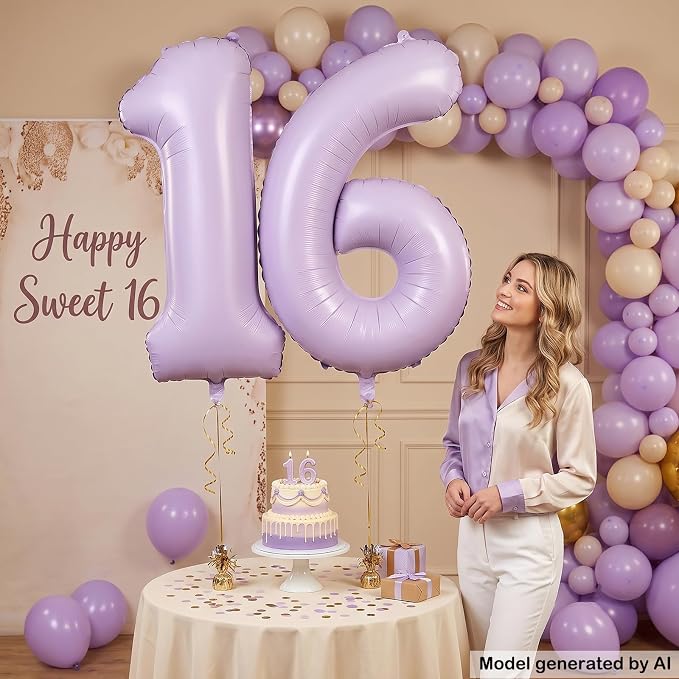 40 Inch Lavender Foil Number 16 Balloon - Image 3