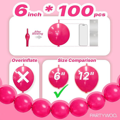 PartyWoo Hot Pink Linking Balloons 100pcs 6 Inch Magenta Link Balloons | - Image 4