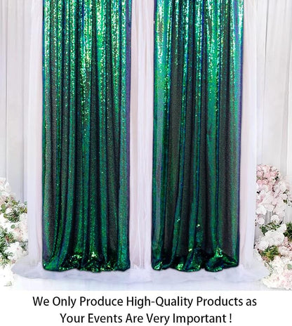 ShinyBeauty Sequin Curtains 2 Panels 2FTx8FT Iridescent Green Photo Booth - Image 2