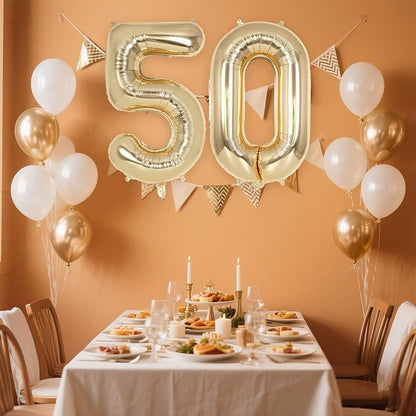 Champagne Gold Large Number 50 Balloon, 40 Inch Light Gold Foil Helium Number - Image 3