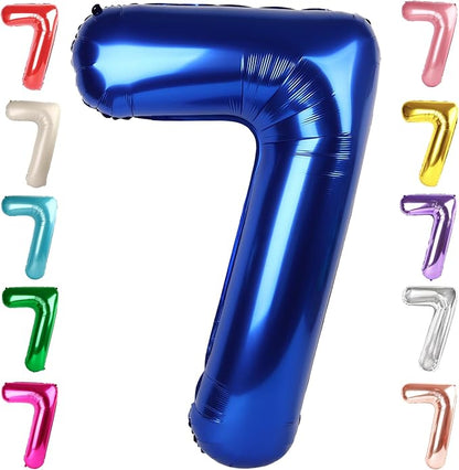 7 Balloon Numbers Birthday Decorations, 40In Navy Blue Balloons by Mluchee