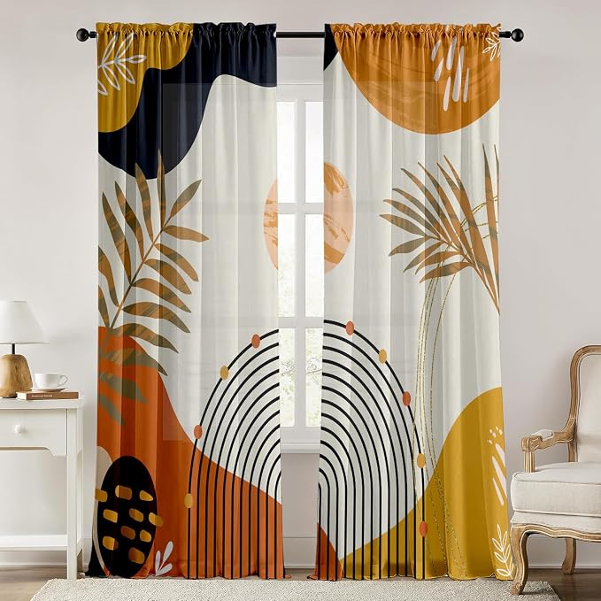 Colorful Boho Curtains Mid Century Modern Semi Sheer Curtains 52X96 Inch by GOLDLAWN