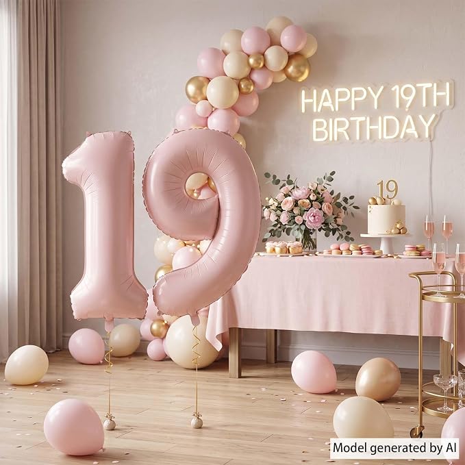 Baby Pink Number 19 Balloon 40 Inch, Pastel Foil Milestone Party Supplies | - Image 7