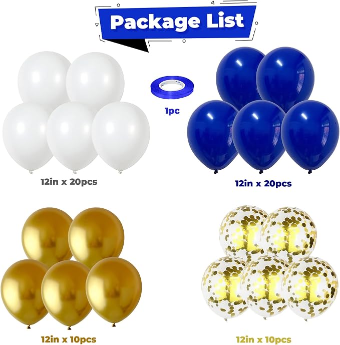 Balloons Royal Blue White Gold Balloons - Image 4