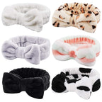Casoty 6 Pcs Skincare Headband Bow Hair Band Spa Headband for Women Soft Coral Fleece Headbands for Washing Face Terry Cloth Head Band Makeup Head Band Face Wash Headbands
