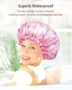 mikimini Large Shower Cap for Women Long Hair, 1 Pack,Romantic Petal Design, Double Layer Waterproof, Reusable, Washable, High-quality, Floral Print