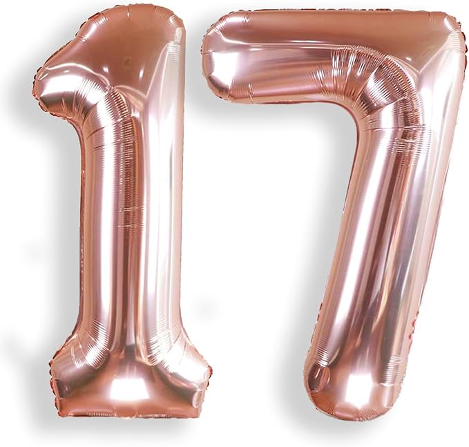 AULE 40 Inch Rose Gold 17 Balloon Number Foil 0-9 Birthday Big Numbers | by AULE