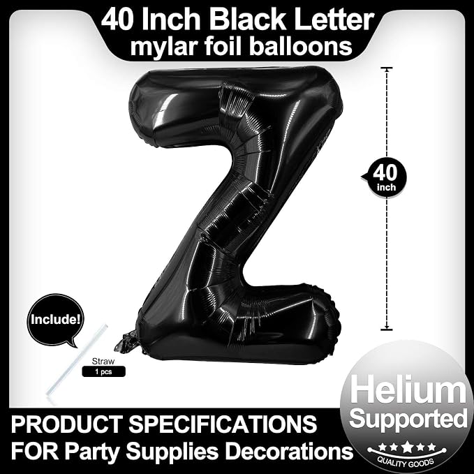 40 Inch Black Letter Z Balloons, DIY Phrase Foil Alphabet Letter Z Balloons DIY - Image 2