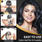 Black Dye Shampoo for Permanent Hair Color - Men&Women, Gray Coverage, Beard & Treated Hair, 3-In-1, 30 Days/500ml/Ammonia-Free/Natural Herbal