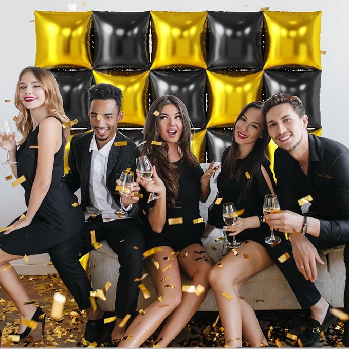 Metallic Glod and Black Square Foil Balloons Wall Tunnel Backdrop Double Sided - Image 5