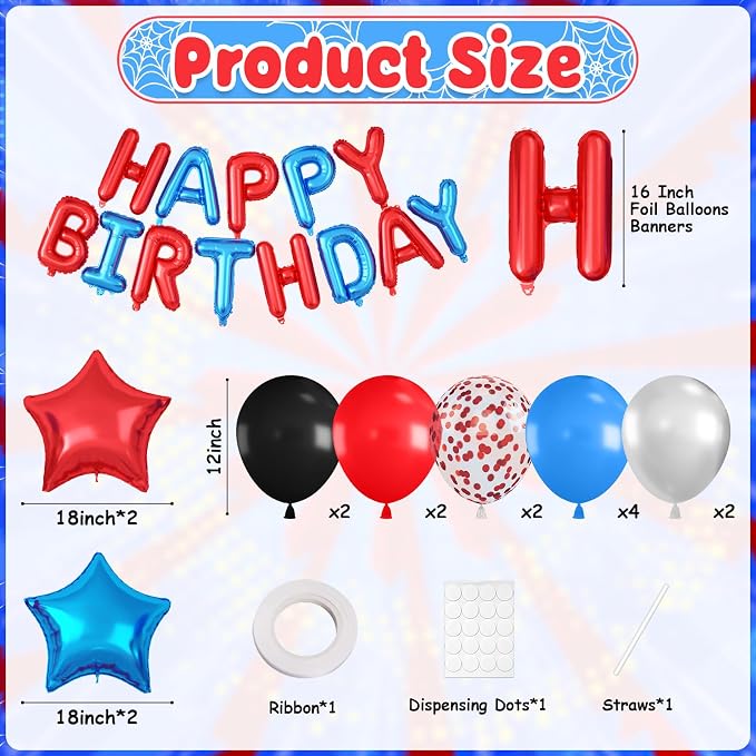 29PC Blue and Red Happy Birthday Balloon Banner, 16Inch 3D Aluminum Letter - Image 2