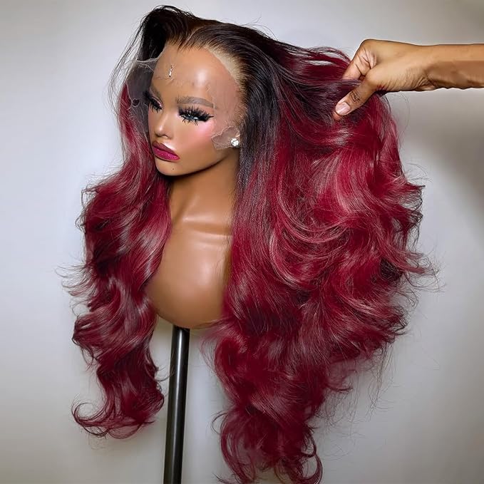 250% density 1b 99j Burgundy Lace Front Wigs Human Hair Red Burgundy Wig Human Hair 13x6 HD Body Wave Lace Front Wigs Human for Women burgundy ombre lace front wig human hair