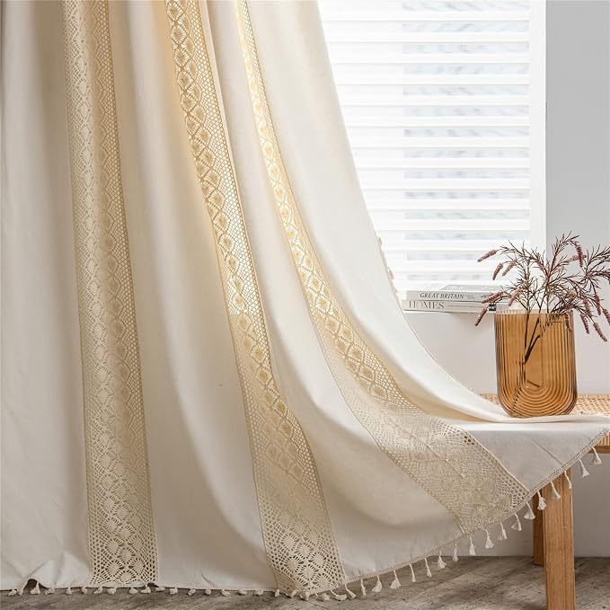 Sutuo Home Boho Curtain Crochet Dots Patchwork Semi-Blackout Bohemian Handmade by SutuoHome