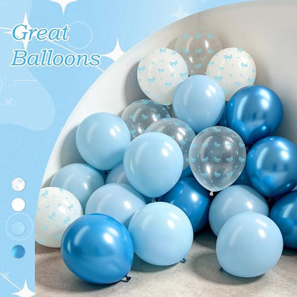 60pcs Blue Bow Balloons 12inch, Metallic Blue White Clear Bow Balloons - Image 4