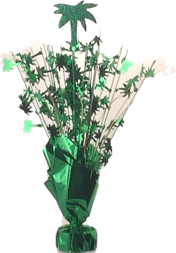 2 Palm Tree balloon weights 15" tall metallic green by PartyDeco