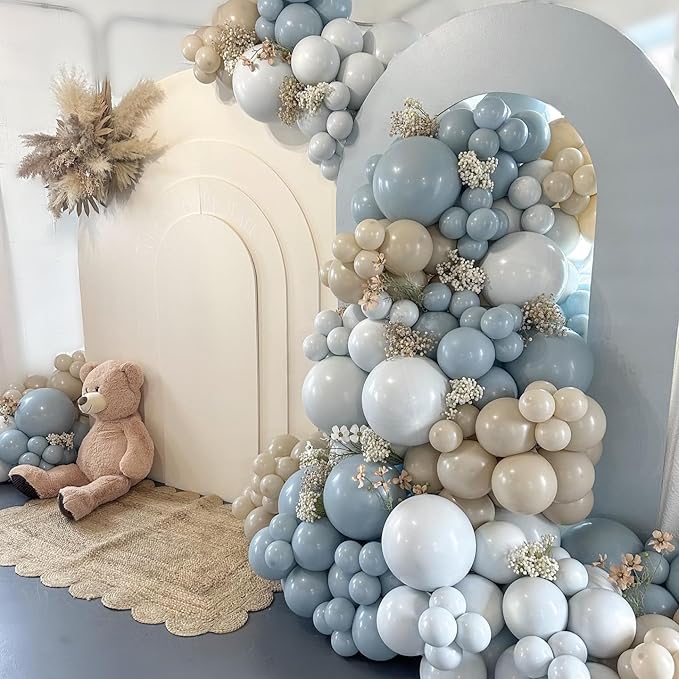 Dusty Blue White Sand Balloon Arch Garland Kit 141pcs Slate Fog Baby Blue Sand by Cohapmk